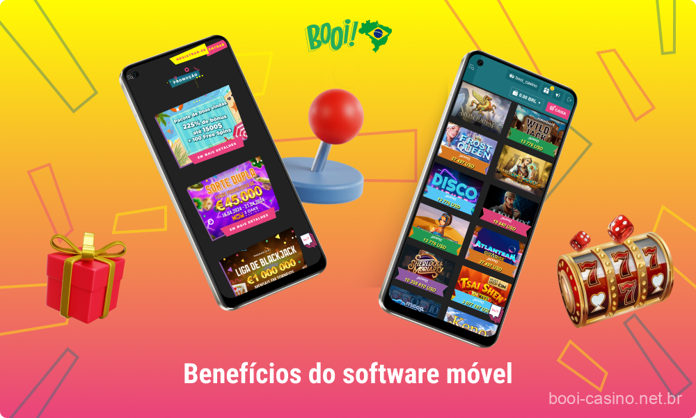 O aplicativo móvel do Booi Casino Brasil oferece uma ampla gama de jogos de azar, proporciona um desempenho rápido, excelente qualidade gráfica e fácil navegação, além de acesso a bônus e promoções, tornando a experiência de jogo divertida e confortável para os usuários