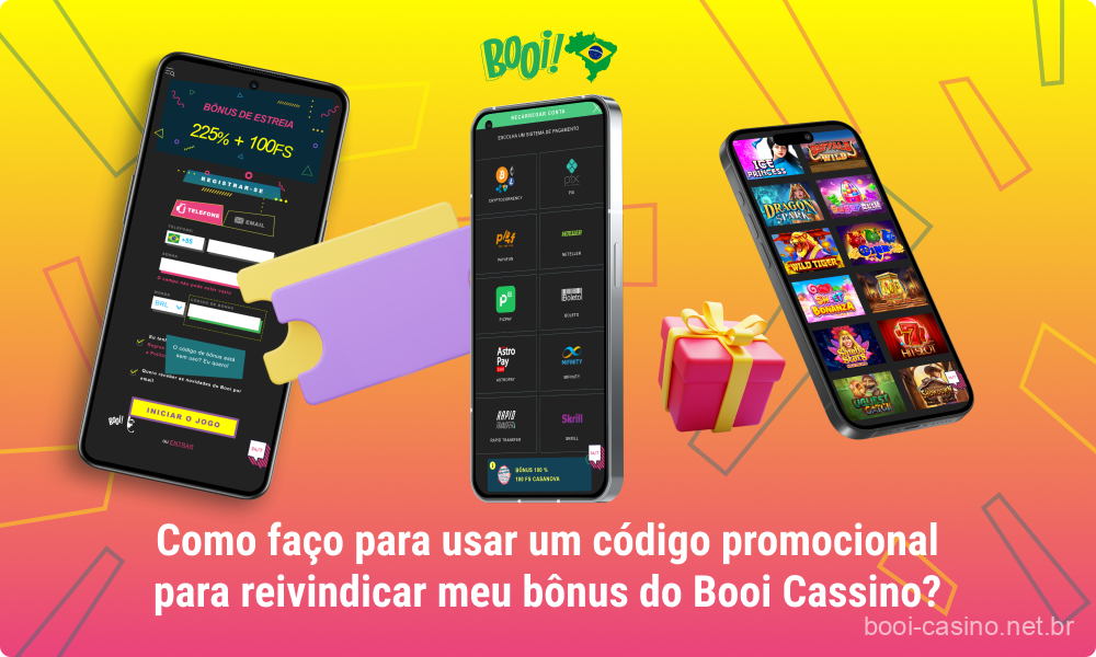 Para obter o bônus no Booi Casino, os usuários brasileiros precisam inserir o código promocional ao se registrar e, em seguida, recarregar o saldo