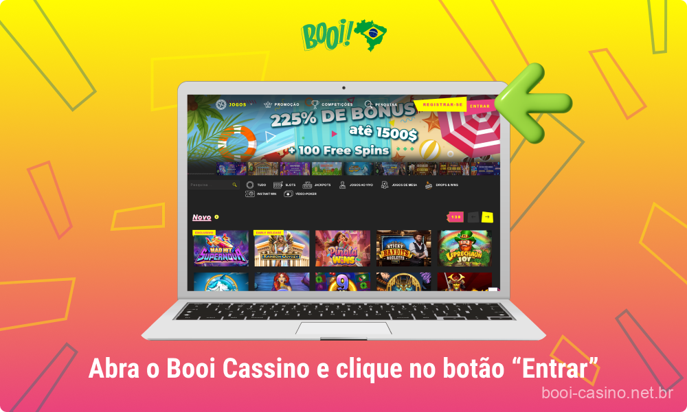 Para entrar na sua conta do Booi Casino, os usuários brasileiros precisam acessar o site oficial e clicar no botão Entrar