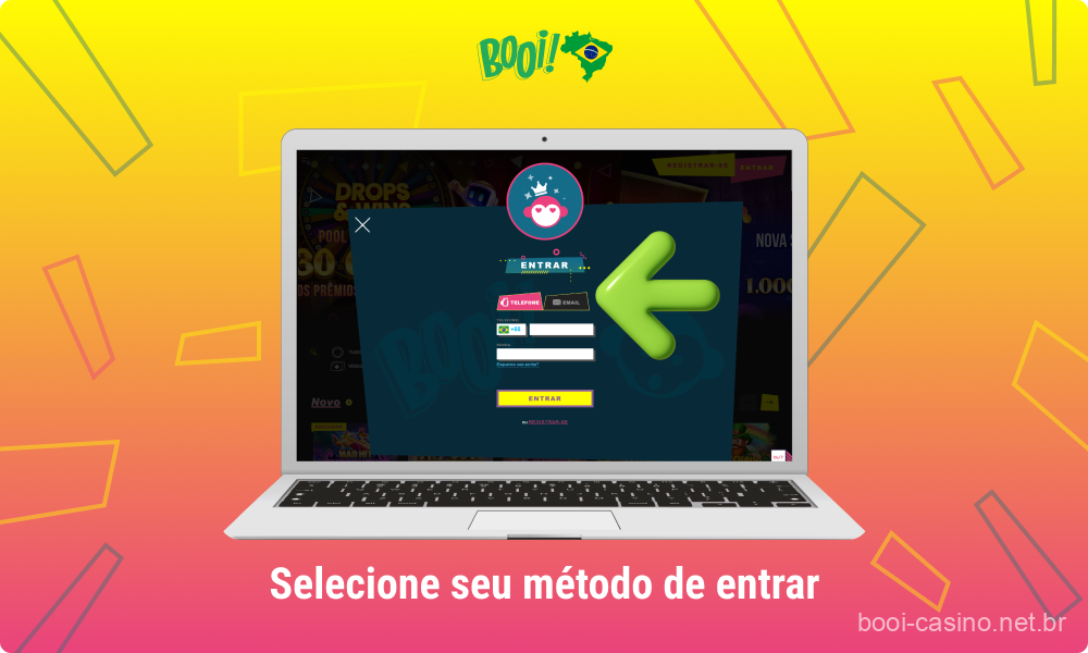 Os usuários do Booi Brasil podem optar por fazer login via número de telefone ou e-mail