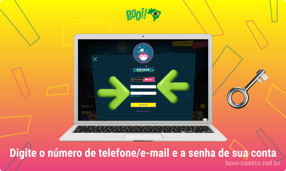 Para entrar na sua conta Booi, os jogadores do Brasil precisam inserir seu número de telefone/endereço de e-mail e senha