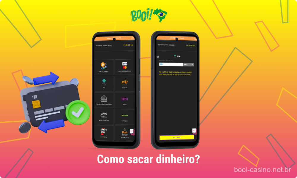 Para sacar dinheiro do Booi Casino, os jogadores no Brasil precisam seguir alguns passos simples