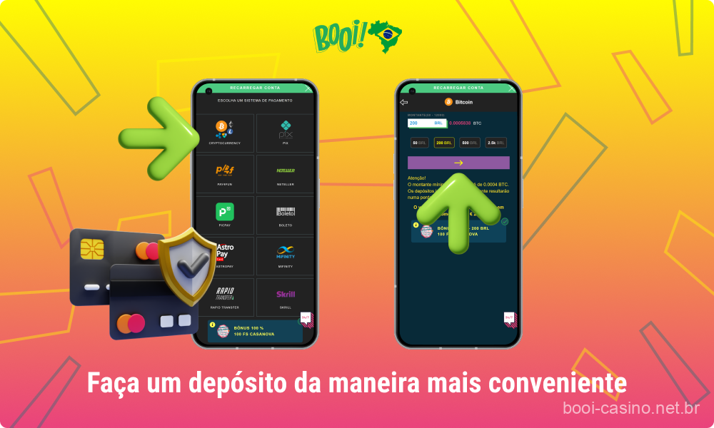 Os jogadores brasileiros do Booi Mobile Casino precisam fazer um depósito para começar a jogar com dinheiro real