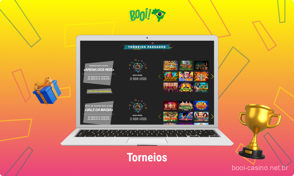 O Booi Casino no Brasil organiza uma variedade de torneios em que os usuários podem apostar em jogos de um determinado provedor e ganhar pontos para ganhar um prêmio